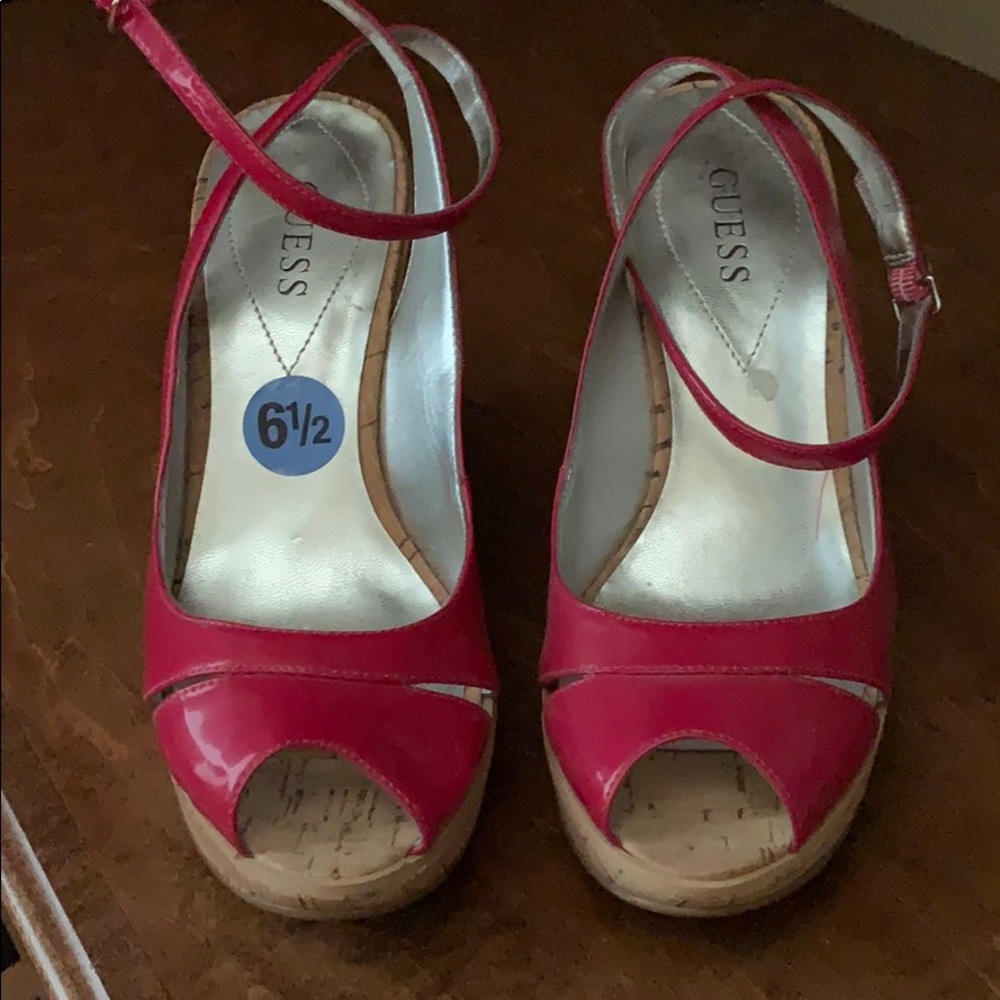 Guess Hot Pink Wedge Sandals New 6.5